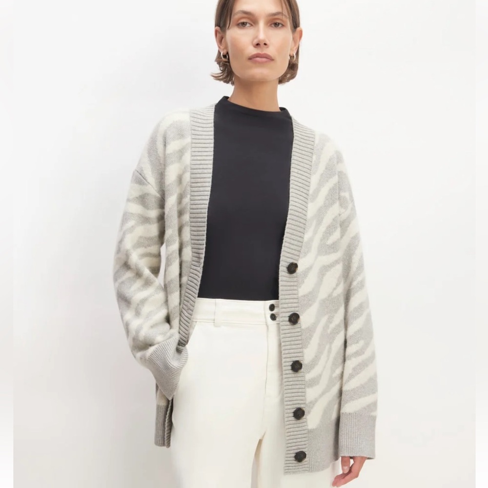 Everlane New Women’s XXS Alpaca Tiger Gray Cream Oversized Button Up Cardigan